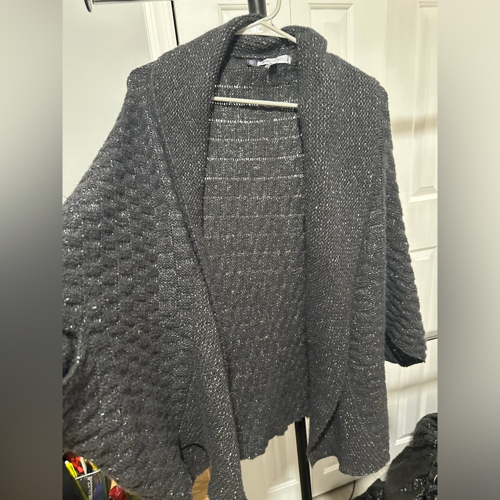 Jennifer Lopez Cocoon Cardigan Sweater Heather Gray with White Specks, Size L - Picture 2 of 6